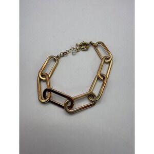 Gold Tone Paperclip Chain Bracelet Modern Link Toggle Clasp Minimalist